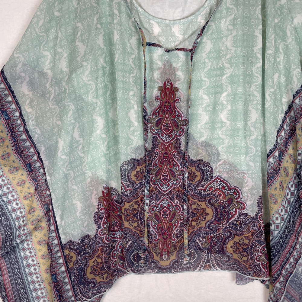 One World XL Turquoise Paisley Kimono Set Top Women's Bohemian Flowy - Picture 8 of 8